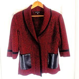 Ming Wang Burgundy Red Faux Leather Open Cardigan PXS
